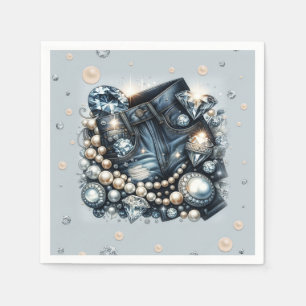 Denim Diamonds & Pearls Jeans Bling Birthday Party Napkin
