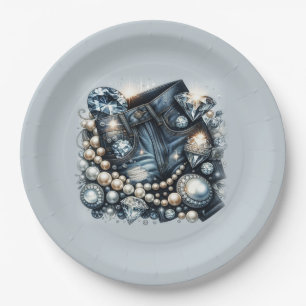 Denim Diamonds & Pearls Jeans Bling Birthday Party Paper Plate