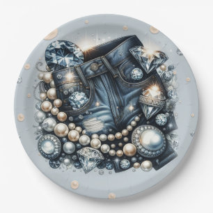 Denim Diamonds & Pearls Jeans Bling Birthday Party Paper Plate