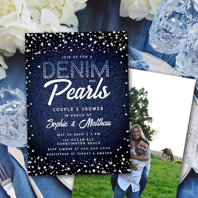 Denim Diamonds Pearls Photo Couple Shower Invitation (Creator Uploaded)