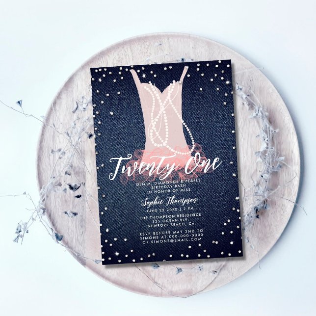 Denim Diamonds Pearls Pink Tutu 21st Birthday Bash Invitation (Creator Uploaded)