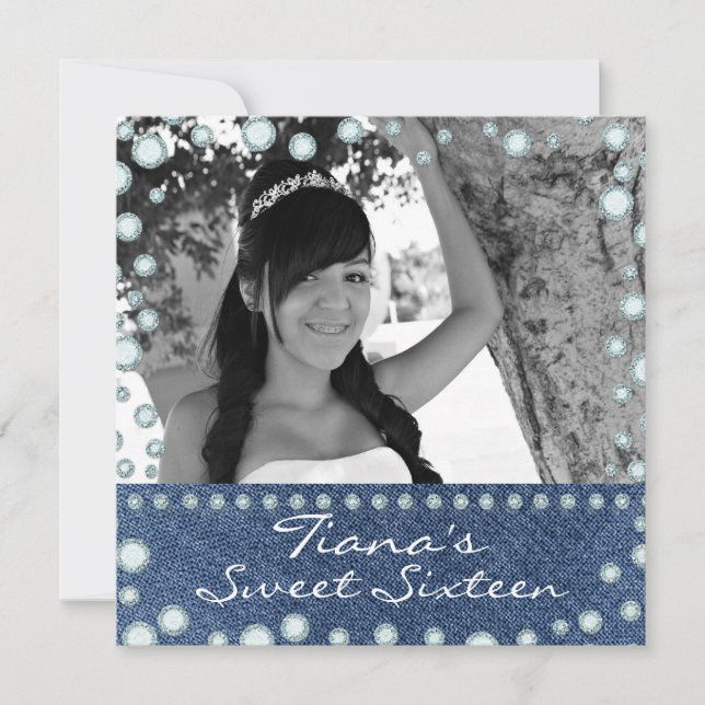 Denim Diamonds Picture Photo Sweet 16 Invitation (Front)