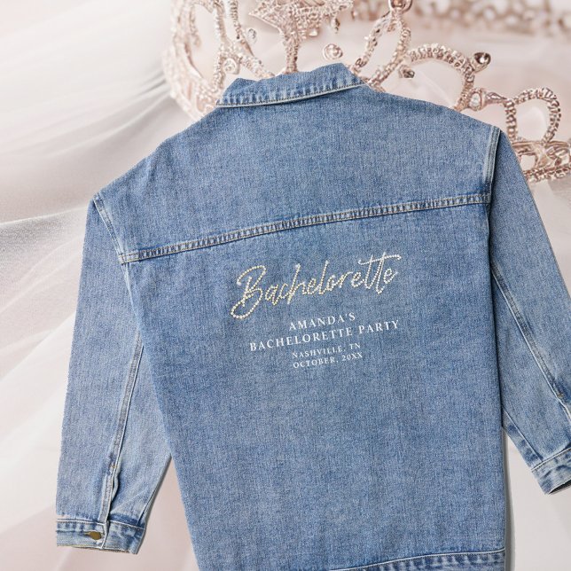 Denim Diamonds Rhinestones Custom Bachelorette  Jacket (personalized denim jacket bachelorette party bride rhinestones bling script blue white name custom)