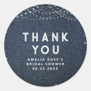 Denim Diamonds Rustic Lights Elegant Thank You Classic Round Sticker