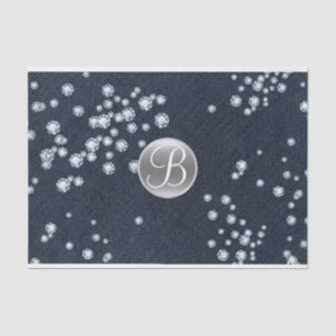 Denim Diamonds Scattered Bling Monogram Initial Tissue Paper