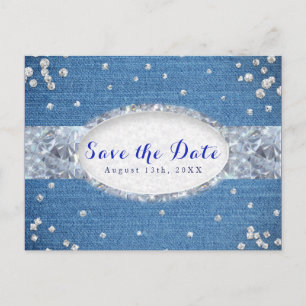 Denim & Diamonds Scattered Bling Save the Date Announcement Postcard