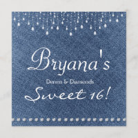 Denim Diamonds Sparkle Bling Sweet 16 Invitation