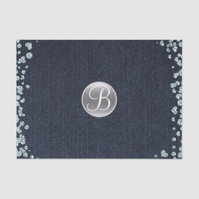 Denim Diamonds Sparkle Glam Monogram Initial Tissue Paper (Front)
