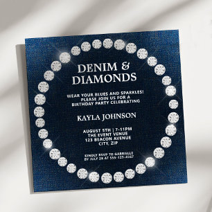 Denim Diamonds Square Halo Birthday Party Invitation