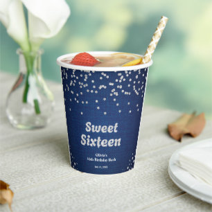 Denim & Diamonds Sweet Sixteen 16th Birthday  Paper Cups