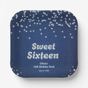 Denim & Diamonds Sweet Sixteen 16th Birthday  Paper Plate