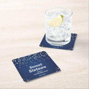 Denim & Diamonds Sweet Sixteen 16th Birthday  Square Paper Coaster