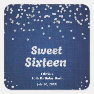 Denim & Diamonds Sweet Sixteen 16th Birthday  Square Sticker