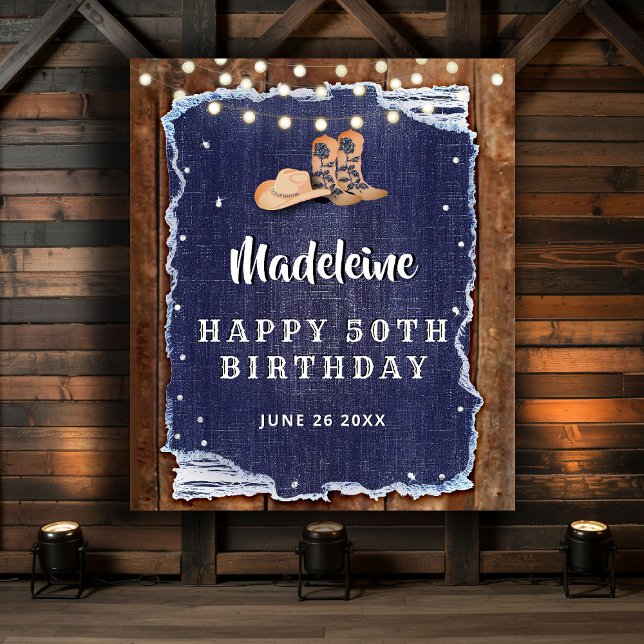 Denim Diamonds Western Rustic Birthday Backdrop Tapestry (denim and diamonds birthday party backdrop rustic wood country western elegant chic)