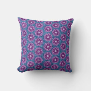 Denim effect and purple flowers blue pillow