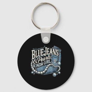 Denim Fabric Blue Jeans Pearls Skinny Jeans Lover  Key Ring