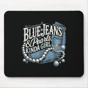 Denim Fabric Blue Jeans Pearls Skinny Jeans Lover  Mouse Mat