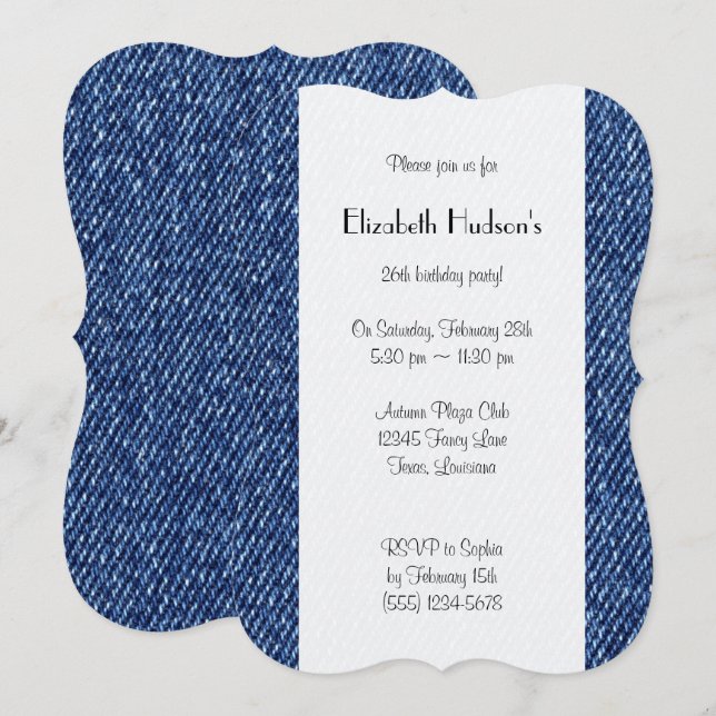Denim Fabric, Denim Texture, Blue Denim, Birthday Invitation (Front/Back)