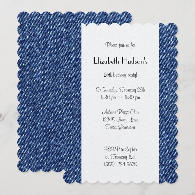 Denim Fabric, Denim Texture, Blue Denim, Birthday Invitation (Front/Back)