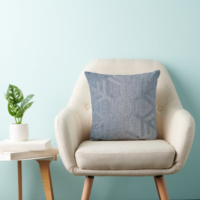 Denim Fashion Snowflakes Blue Cushion (Chair)