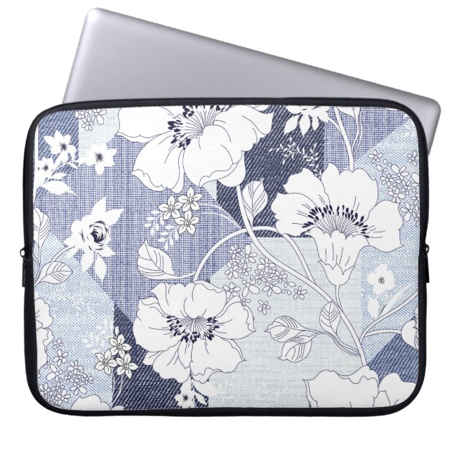 Denim flower patchwork, seamless pattern. laptop sleeve (Front)