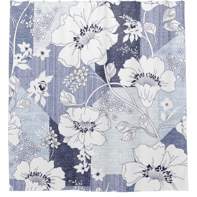 Denim flower patchwork, seamless pattern. shower curtain (Front)