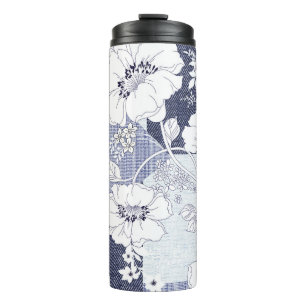 Denim flower patchwork, seamless pattern. thermal tumbler