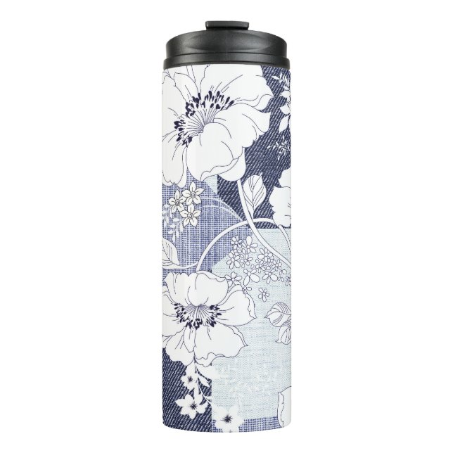 Denim flower patchwork, seamless pattern. thermal tumbler (Front)