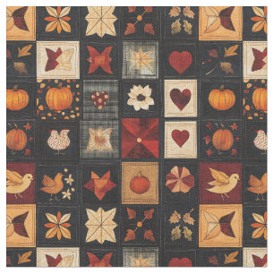 Denim Folk Art Quilt Pattern Rustic Autumn Patch Fabric