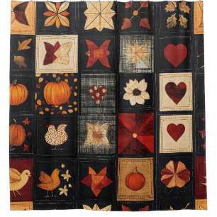 Denim Folk Art Quilt Pattern   Rustic Autumn Patch Shower Curtain