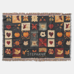 Denim Folk Art Quilt Pattern Rustic Autumn Patch Throw Blanket