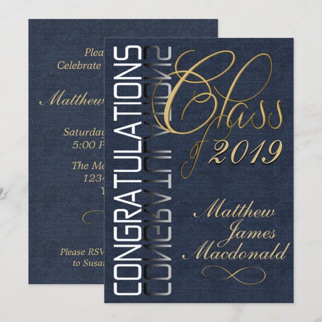 Denim Formal Graduation Party Invitation (Front/Back)