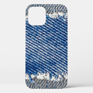 Denim frame. Ripped denim fabric with fringe edge  iPhone 12 Case