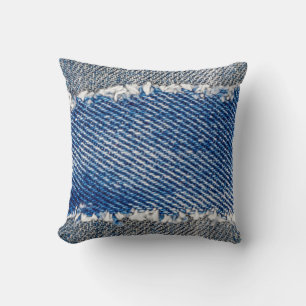 Denim frame. Ripped denim fabric with fringe edge Cushion