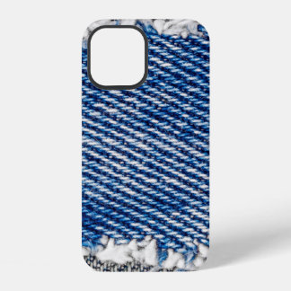Denim frame. Ripped denim fabric with fringe edge iPhone 12 Case