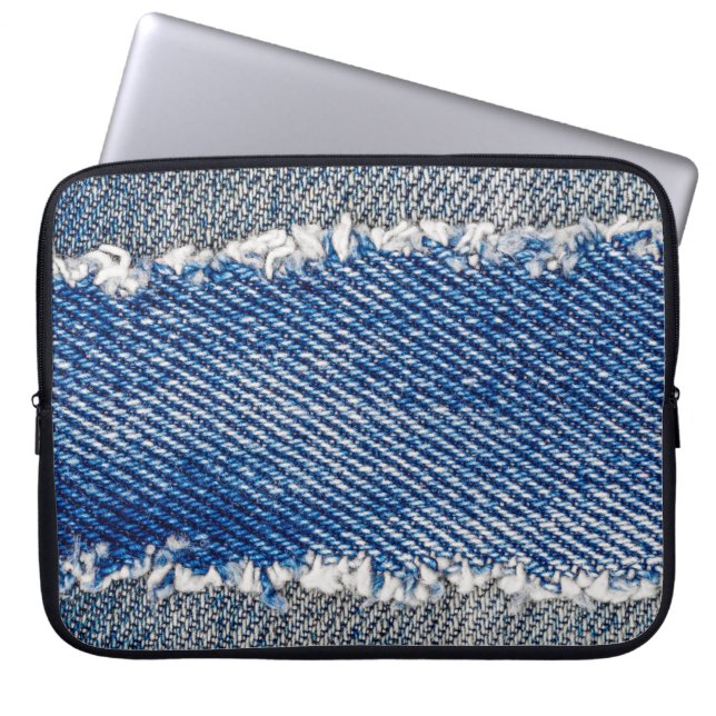 Denim frame. Ripped denim fabric with fringe edge  Laptop Sleeve (Front)