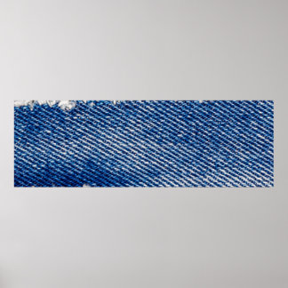 Denim frame. Ripped denim fabric with fringe edge  Poster