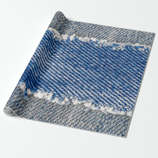 Denim frame. Ripped denim fabric with fringe edge  Wrapping Paper