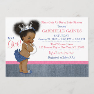 Denim Girl Baby Shower Invitation Personalised
