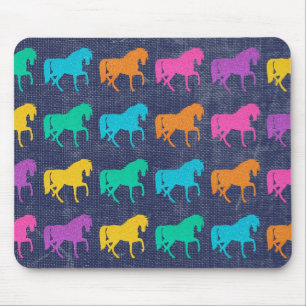 Denim Glitter Horses Design Mouse Mat