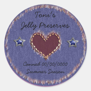 denim heart canning classic round sticker