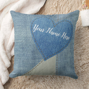 Denim Heart Patch Pillow