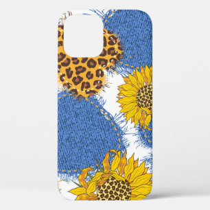 Denim Hearts Leopard Sunflowers Pattern iPhone 12 Case