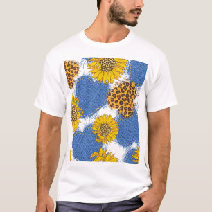 Denim Hearts Leopard Sunflowers Pattern T-Shirt