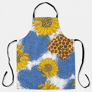 Denim hearts made of fabric with torn edges and le apron