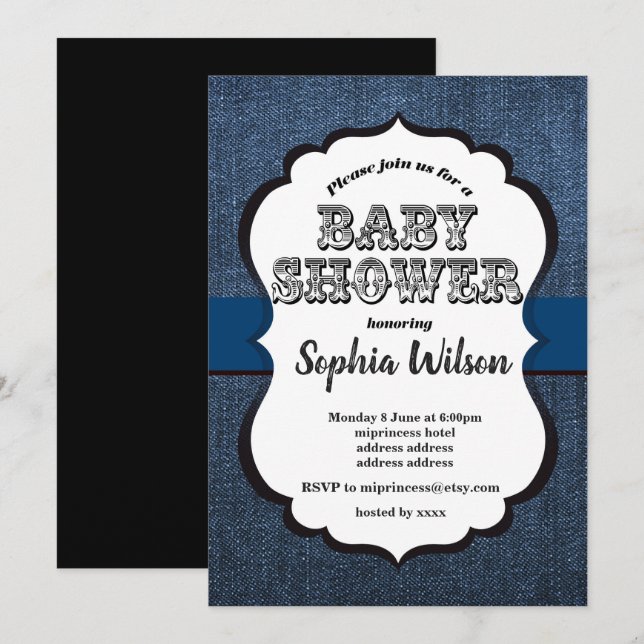 Denim Invitation , Baby Shower (Front/Back)