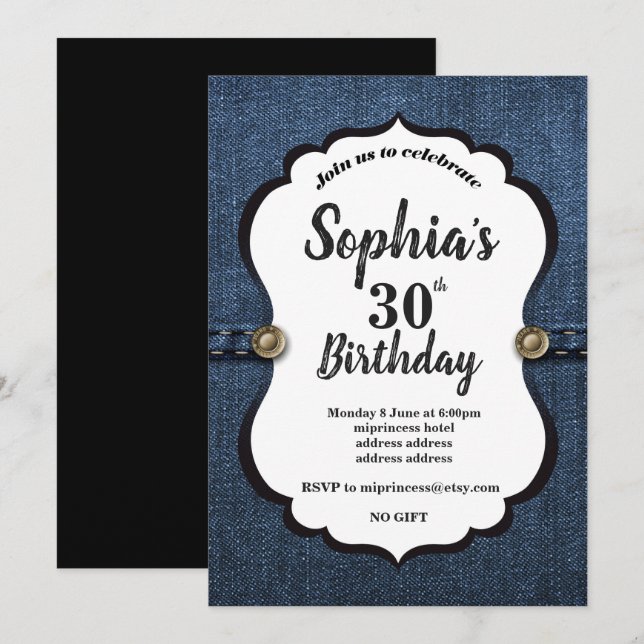 Denim Invitation , birthday party (Front/Back)