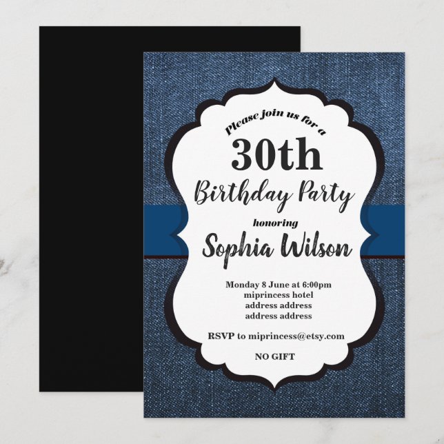 Denim Invitation , birthday party (Front/Back)