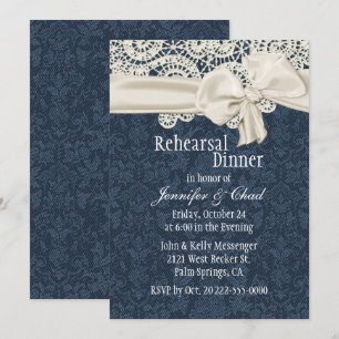Denim & Ivory Lace Wedding Rehearsal Dinner Invitation