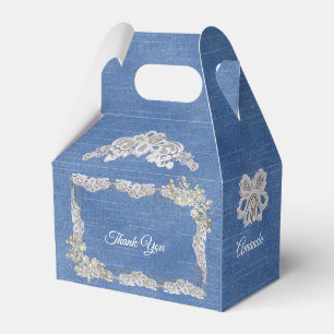 Denim Ivory-pearls and Lace Favour Box